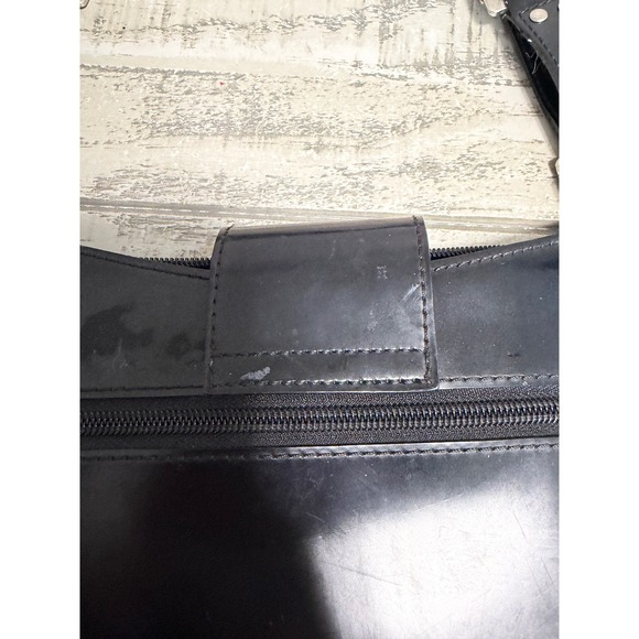 Guess Black Patent Leather Shoulder Bag Large G Logo Buckle Top Zip Closure - Picture 5 of 9